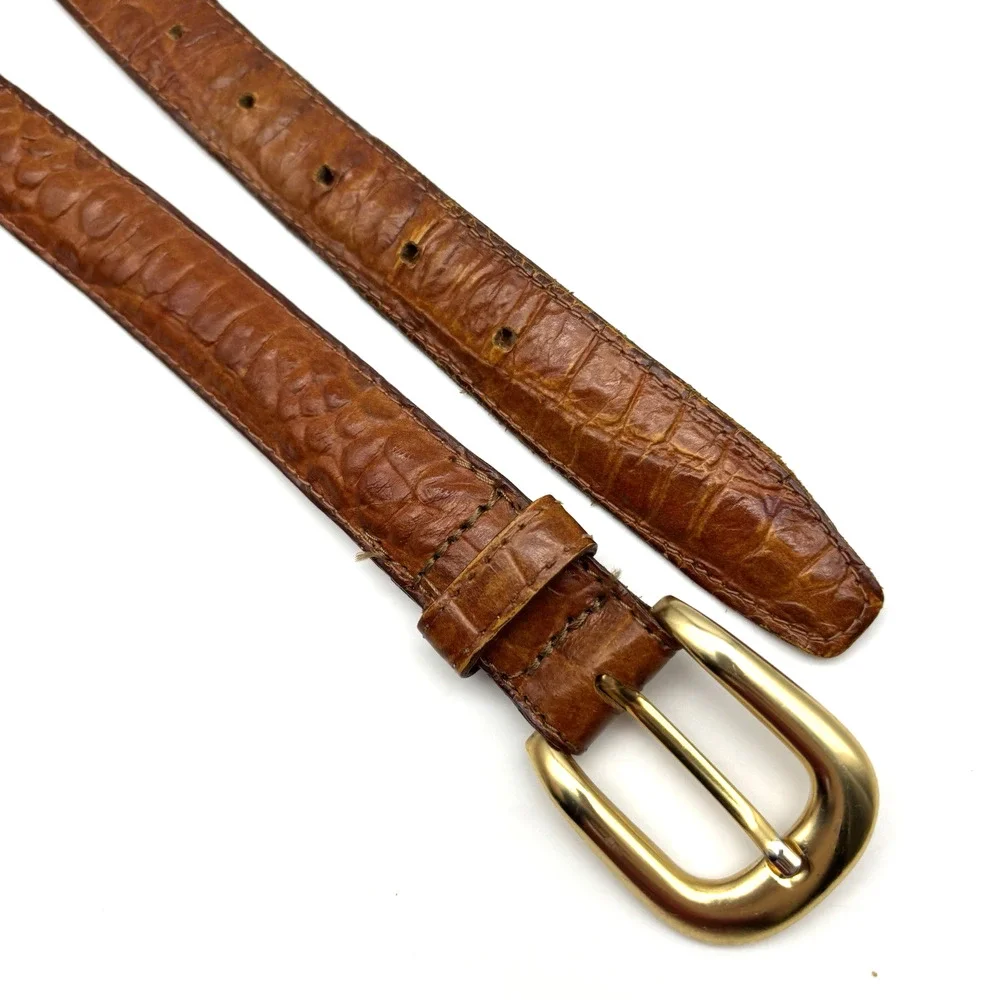 Vintage 90s OMEGA 4293 Tan Croc Embossed Genuine Leather Belt L 28-32